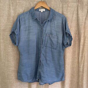 Evereve Cloth & Stone Blue Button Down Chambray Western Denim Shirt Large
